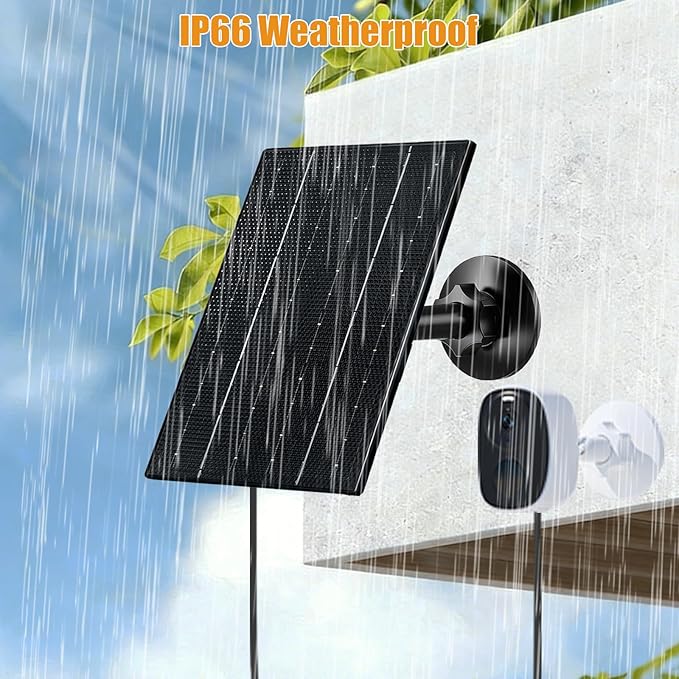 FUTUREZEN 4W Solar Panel for Security Camera, USB-C & Micro USB Solar Charger for 5V Rechargeable Battery Cameras, IP66 Waterproof, 360° Adjustable Bracket, 9.8ft Cable, (1 Pack, Black)
