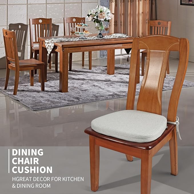 SINOSSO 1 Pack Memory Foam Chair Cushions for Dining Chair, Friendly Woven Fabric 16" U-Shape Comfortable Kitchen Chair Pad, Removable Slip Resistant Seat Cushion (1 Piece, Beige-Gray)