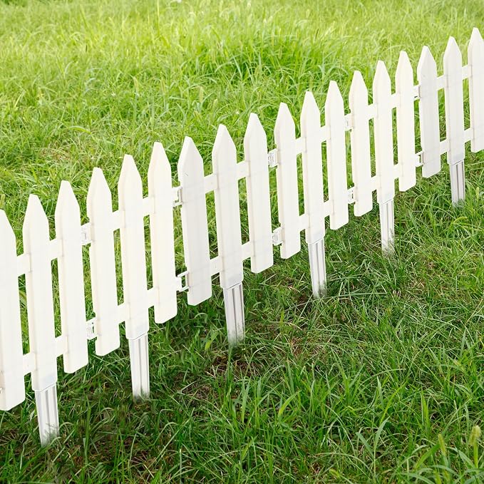 48 Pack White Classic Garden Fence Panels with 48 Fence Inserts, 6.69'' L x 7.87'' H