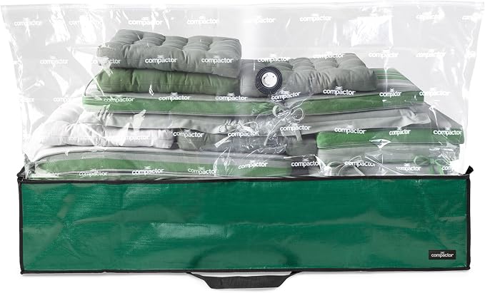 Compactor Heavy-Duty Storage Bags, Vacuum Storage Bag with Outdoor Storage Box, Waterproof Bag for Sun Bed and Chaise Lounge Cushions, Fits All Vacuum Models, 66Lbs, XXXXL, Green