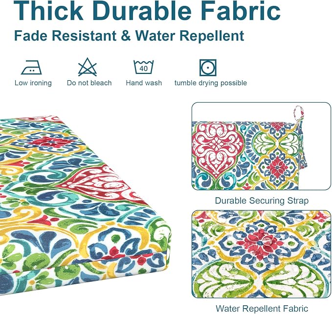 DYTXIII Set of 4 Outdoor Chair Cushions, Water Resistant 18.5"x16"x2" Square Seat Cushion for Patio Dining Chairs, High-Density Replacement Pads for Indoor Outdoor Furniture - Damask Red