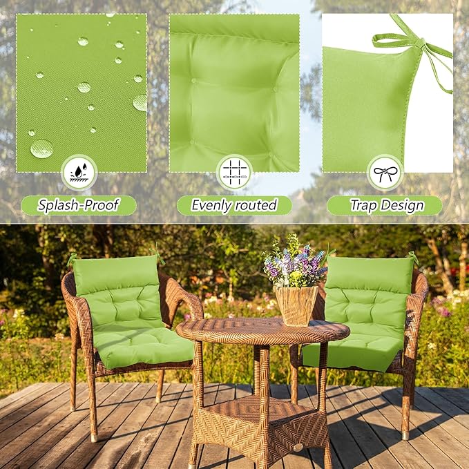 Sintuff 2 Pcs 44 x 21 x 4 Patio Chair Cushions Outdoor Chair Cushion Seat/Back Tufted Pillow with Ties Water Resistant Replacement Indoor Patio Furniture Outdoor Furniture (Solid Color,Fruit Green)