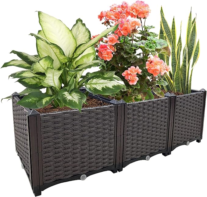 Raised Garden Bed Large Planters for Outdoor Plants Rectangular Elevated Planter Boxes Patio Balcony Deck for Planting Flowers, Vegetables, Tomatoes, and Herbs