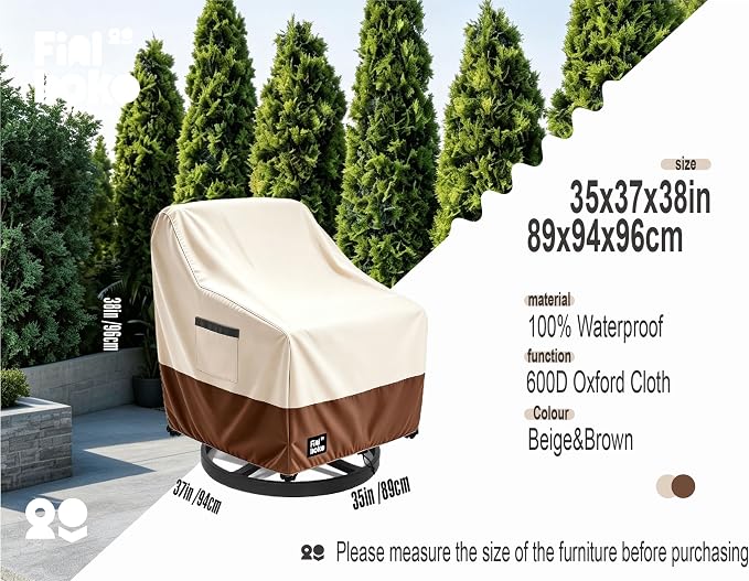 Patio Chair Cover Single Pack-35Wx37Dx38H inches,100% Waterproof Heavy Duty Outdoor Furniture Covers Waterproof,Beige&Brown Modern Style Patio Furniture Cover