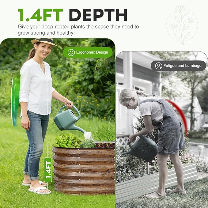 ZORMY Galvanized Raised Garden Bed Outdoor- 8x2x1.4ft Oval Steel Raised Beds for Gardening, Metal Planter Box with Protective Strip and Gloves for Vegetables, Flowers, Fruits(Brown)