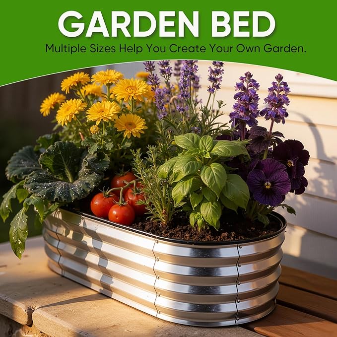 Galvanized Raised Garden Bed 4x2x1ft, Rust-Resistant Metal Oval Planter Box Outdoor, Easy Assembly Planting Bed Kit for Vegetables, Fruits, Herbs - Silver
