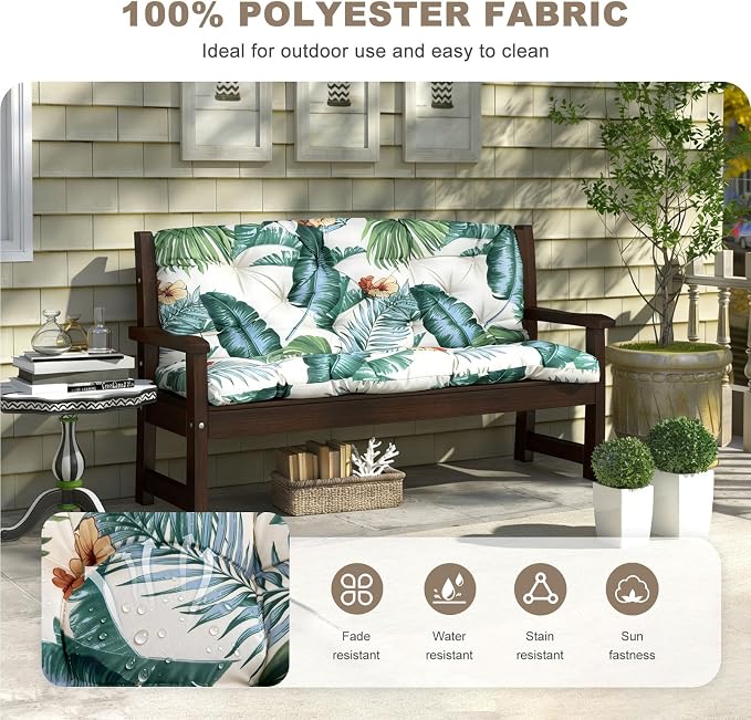 Porch Swing Cushion with Backrest,Waterproof Bench Cushion for Outdoor Furniture,2-3 Seater Replacement Thickened swing cushion with Ties,Patio,Outdoor,Backyard and Garden (Hawaiian Flower,60x40")