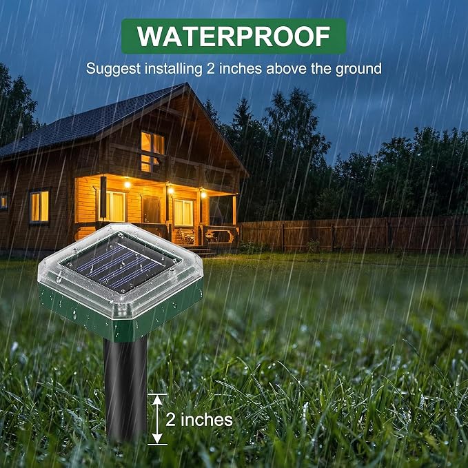 Solar Powered Mole Repellent Stakes, 10 Pack Round Design – Ultrasonic Outdoor Pest Deterrent for Voles, Groundhogs, Snakes & Chipmunks, Waterproof Lawn & Garden Control, Pet Safe