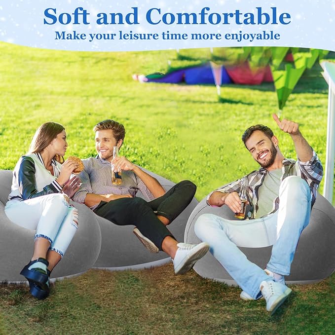 Realspring Inflatable Bean Bag Chairs Outdoor Blow up Camping Chairs Inflatable Lazy Sofa Folding Portable Bean Bag Loungers Couch for Movie Night(Dark Gray,6 Pcs)