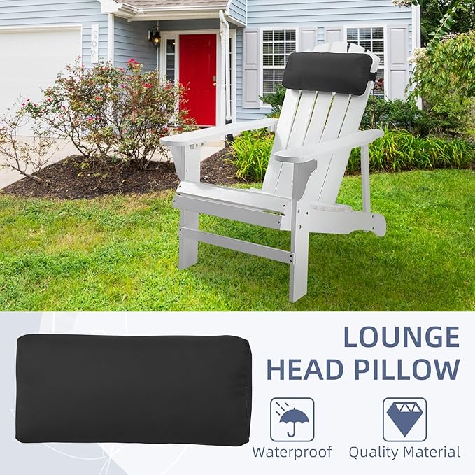 Chaise Lounge Head Pillow, 2 Pack Outdoor Patio Pillows with Adjustable Strap, Lounge Head Resting Pillow for Recliner Beach Pool Lounger Office Chair(Black,Water Resistant)