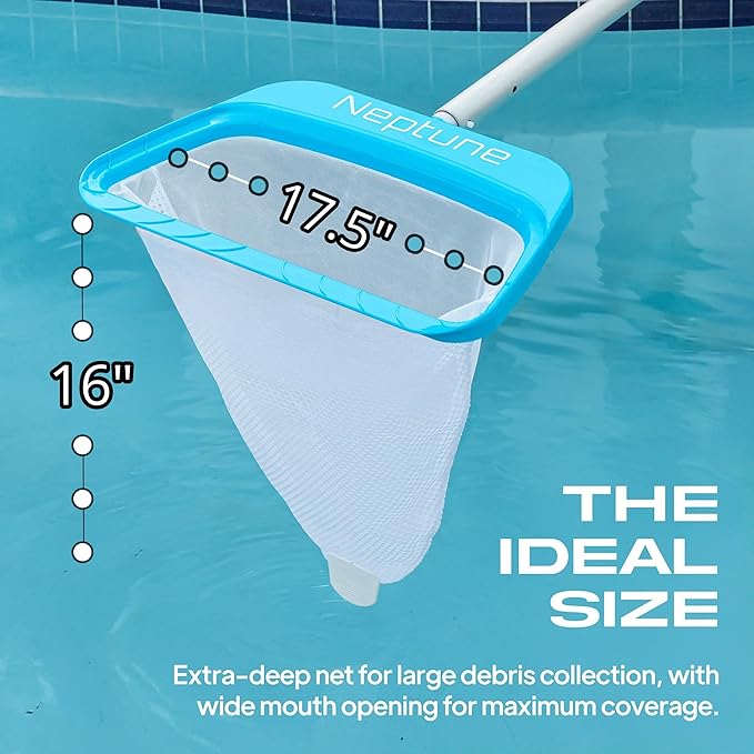 The Skimmie Neptune Net & Swim-N-Scoop Fine Mesh Pool Skimmer Nets Deep-Bag Leaf Rakes for Pools, Spas, Fountains & Cold Plunges Handheld Skimmers for Surface and Floor Cleaning. *Pole NOT Included
