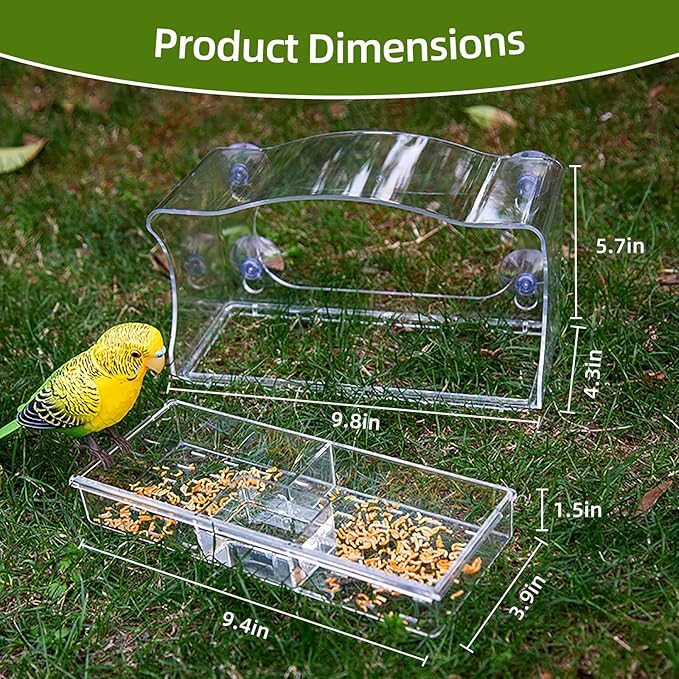 Window Bird Feeder with Strong Suction Cups - Clear Acrylic Bird Feeders for Outdoor Use, Easy-to-Clean Viewing Box for Cats and Birdwatching, Large Capacity, Curved Design for All-Weather Durability