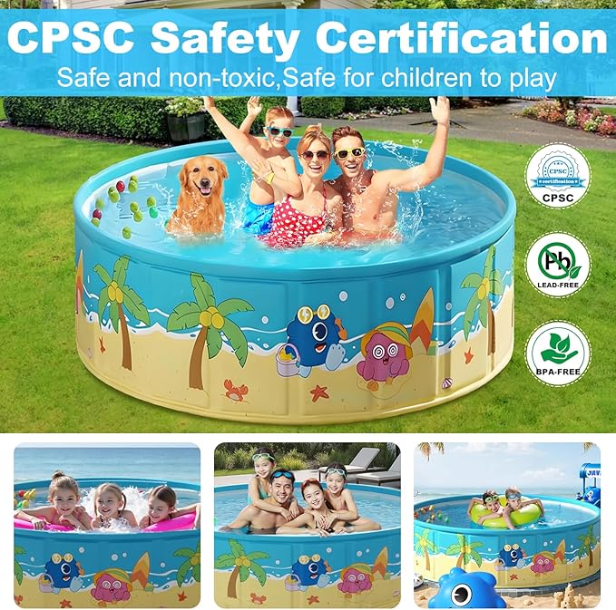 Foldable Swimming Pool for Kids 78.7"x17.7" Hard Plastic Portable Dog Pool Anti-Slip Collapsible Pets Bathtub Kiddie Pool Indoor Outdoor Backyard (JellieMons 79'')
