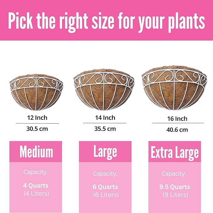 LalaGreen Bundle - 2 Pack,12 Inch + 2 Pack,16 Inch White Metal Wire Hanging Planter with Coco Liner,Outside Basket Box Balcony Deck Rail Fence Patio Porch Herb Flower Holder Garden Decor Wall Mount
