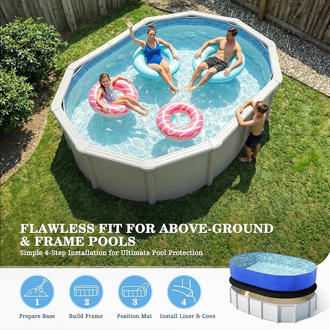 UIRWAY 10 x 15ft Oval Above Ground Pool Liner Pad, [2026 New Pool Pad 300G/M² Thicker] Double Density Puncture Resistant Underlayment Mat, Black Geotextile Material Outdoor Padding for Pool Bottom