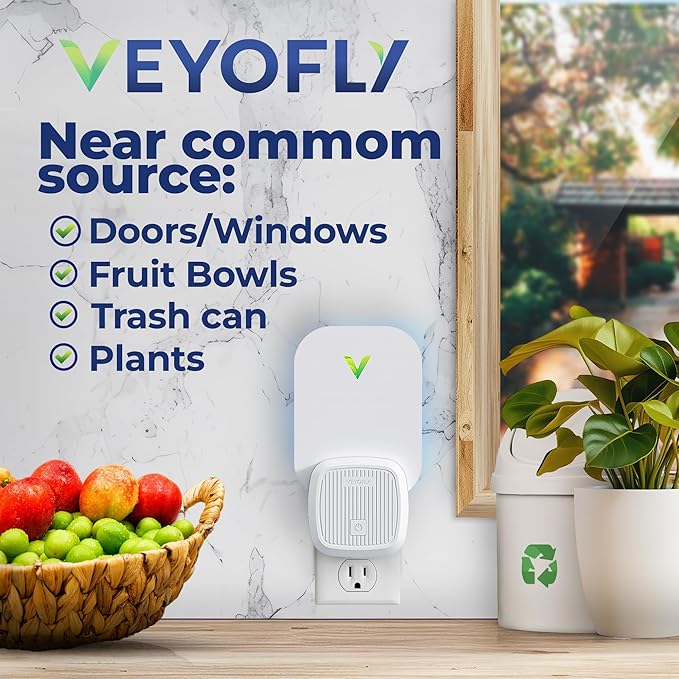 VEYOFLY Fly Trap Indoor, Fruit Fly Traps for Indoors, (1 Device + 2 Refills) Gnat Traps for House Indoor, Fly Catcher Indoor, Plug in Light Flying Insect Trap, Bug Light Killer, Fly Trap