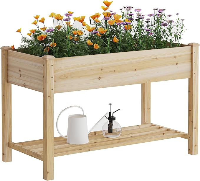 Raised Garden Bed with Legs Elevated Wooden Planter Box Stand Large Planter Stand Box for Fruits Vegetables Flowers with Divider with Bag - 48 * 24 * 30.5IN