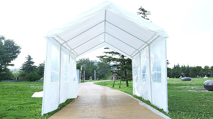 10x20 ft Outdoor Canopy Tent, Wedding Birthday BBQ Party Waterproof Camping Gazebo with 2 Removable Sidewalls & Transparent Window, for Garden Patio Backyard, White