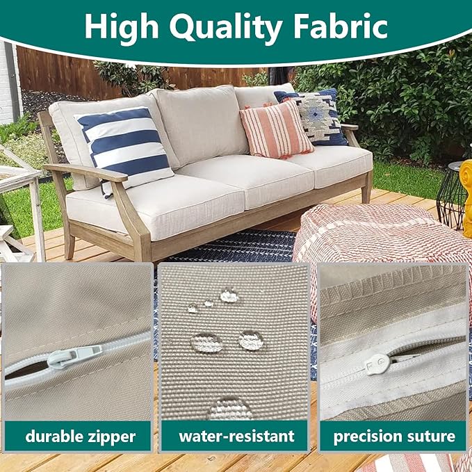 FLYMEI Patio Cushion Covers 21x19x3 Waterproof Outdoor Cushion Cover Replacement 2Packs Outdoor Seat Cushion Slipcover for Rattan Chair Sofa, Beige