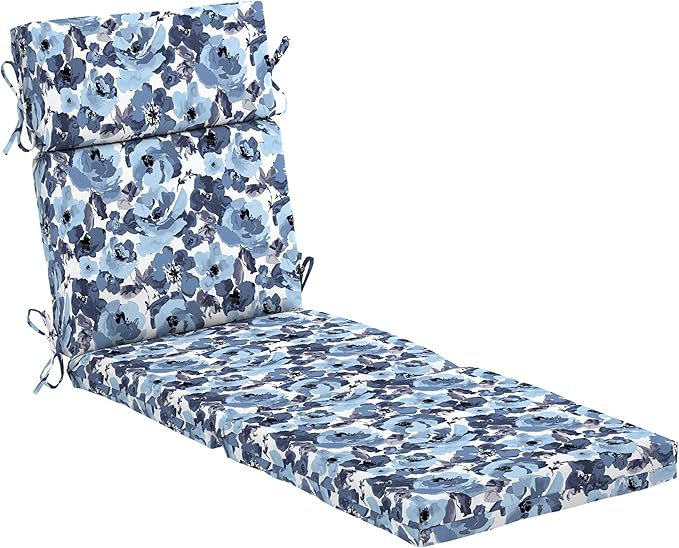 Arden Outdoor Chaise Lounge Cushion, 22 x 77, Rain-Proof, Fade Resistant Blue Garden Floral