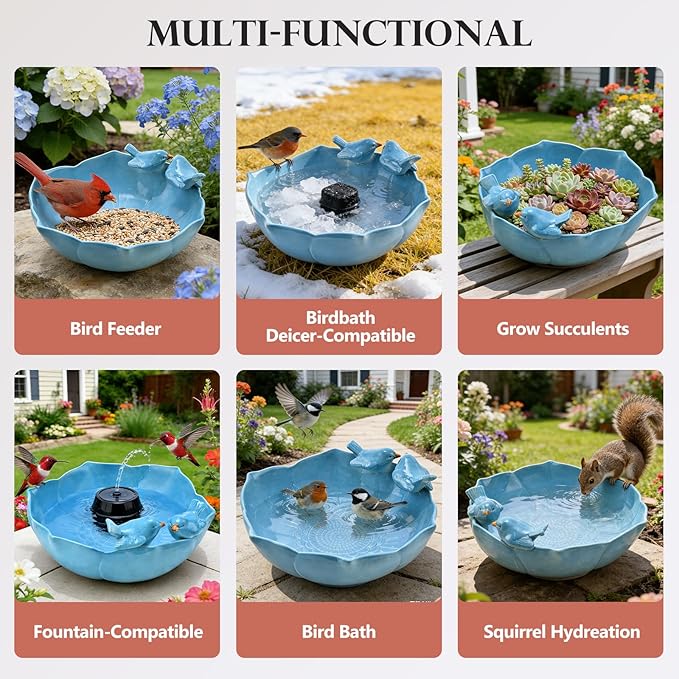 Ceramic Bird Bath for Outdoors, 10.1” Hand-Painted Glazed Ceramic Bird Baths Bowls and Feeders for Outside, UV/Frost-Resistant Finish Ground Garden Table Top Bird Baths Decor for Patio Yard Home Green