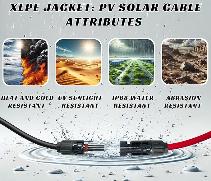 WindyNation 10 Gauge AWG Pair 150 Feet Black + 150 Feet Red PV Photovoltaic Solar Panel Extension Cable Wire Solar Connectors