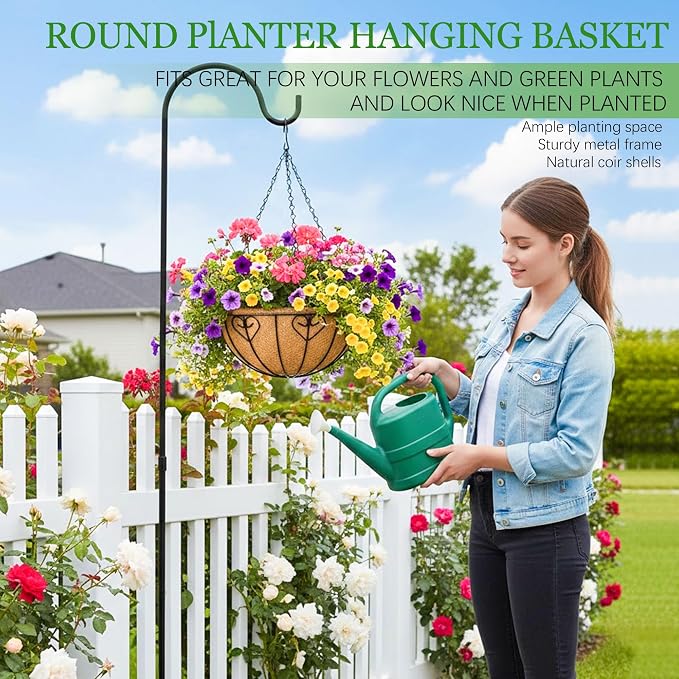 Hanging Planters for Outdoor Plants 4 Pack 16 inch Metal Hanging Flower Basket with Coco Coir Liner Wire Plant Holder Watering Flower Baskets Pot Hanger Garden Decoration for Indoor Outdoor(AXL)