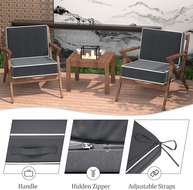 5" Thicker Outdoor Chair Cushions 2 Sets 24" *24" Waterproof Patio Chair Cushions for Outdoor Furniture w/Removable Cover 30D High Density Sponge Filling Thicken Patio Furniture Cushion w/Handle &Ties