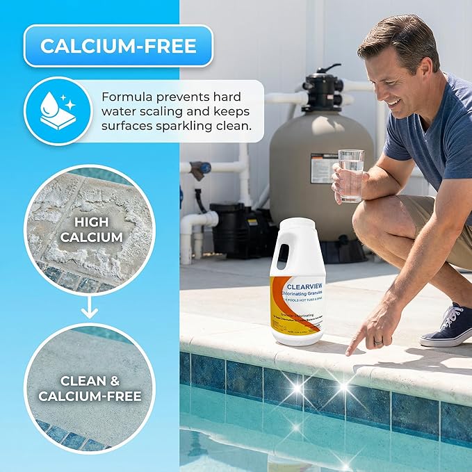 ClearView Chlorine Granules 5 Lbs for Swimming Pools, Pool Chlorine Shock Granular Sanitizer for Spas, Fast Dissolving Chlorinating Granules for Hot Tubs