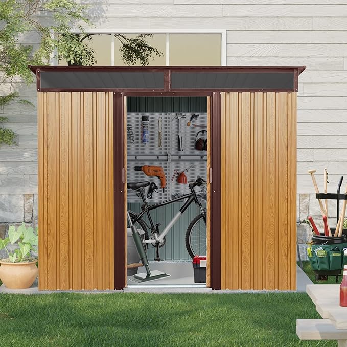 KEIKI 8x6 FT Outdoor Metal Storage Shed with Sloped Roof,Vents and Lockable Sliding Door for Garden Yard