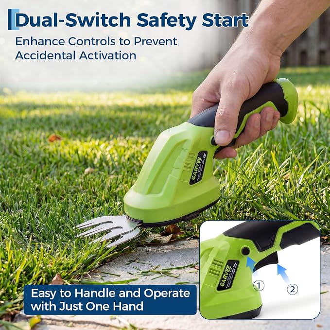 2-in-1 Electric Handheld Hedge Trimmer, Cordless Grass Shear & Shrub Trimme, Lightweight Rechargeable Bush Trimmers, with Type-C Cable, Dual Safety Switch, Brushless Motor, for Yard, Lawn, Garden