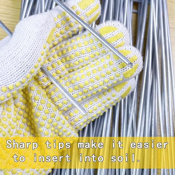 200Pcs Landscape Staples with 200 Gasket with 1Pick Hook, 6 Inch Heavy Duty Garden Stakes 11 Gauge U Shaped Galvanized Lawn Pins for Weed Barrier Fabric