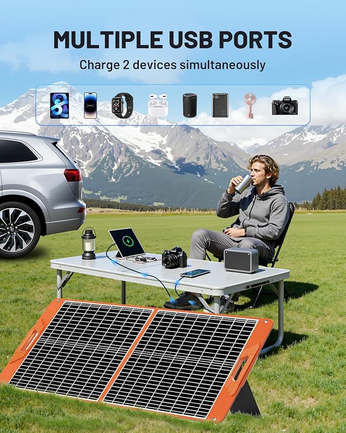 SOLUPUP 60W Portable Solar Panel Charger, 23.5% High Efficiency Foldable Solar Panels for Power Station, IP65 Waterproof Solar Charger with QC3.0 USB-A & USB-C Outputs for Outdoor Camping RV Trip