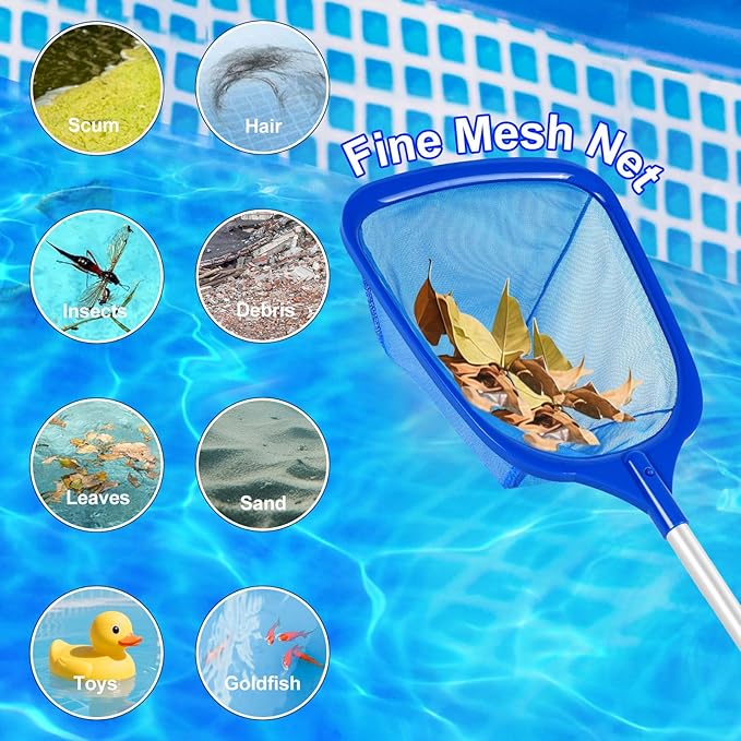 Hot Tub Pool Skimmer Net with Pole for Above Ground Inground Pool, Fine Mesh Pool Net Skimmer for Hot Tub Spa Fountain Pond, Pool Nets for Cleaning Length 31.7'' to 5.7 FT
