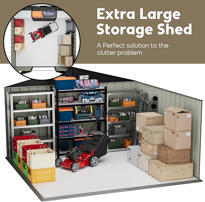 6x8 FT Metal Tool Shed, Galvanized Steel Large Outdoor Storage Shed, Storage Shed Equipped with Vents, Tool Shed with Door and Padlock, Ideal for Backyards, Patio Lawns and Outdoor, Brown White