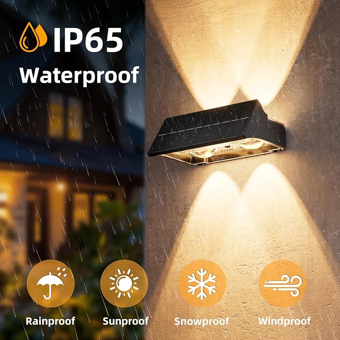 NIORSUN Solar Fence Lights Outdoor, 8 Pack Up and Down Waterproof Solar Wall Lights, Warm & Cool White + RGB, Fence Lights with Lens, Dusk to Dawn Lighting for Patio, Backyard, Pool, Railing (Black)