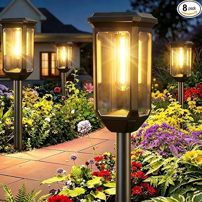 Tenmiro-Solar-Pathway-Lights-Outdoor-8-Pack-LED-Solar-Powered-Garden-Lights-Waterproof-IP65-Auto-On/Off-Outdoor-Light-for-Yard-Lawn-Patio-Path-Walkway-Driveway-Landscape-Lighting-Decor-3000K