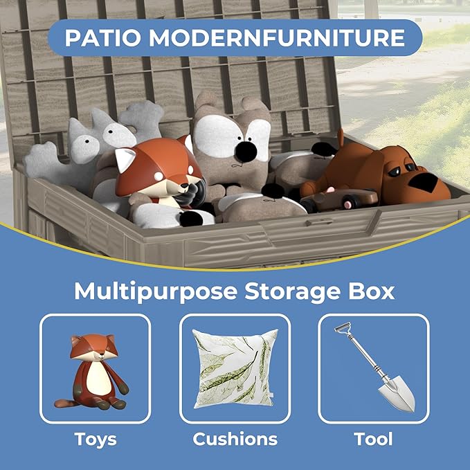 Outdoor Storage Box 30GAL Waterproof Resin Deck Box,UV-Resistant Lockable Package Delivery Bin for Garden Tools,Small Patio Outside Cushions,Pool Accessories Supplies,Chest,Furniture,Brown