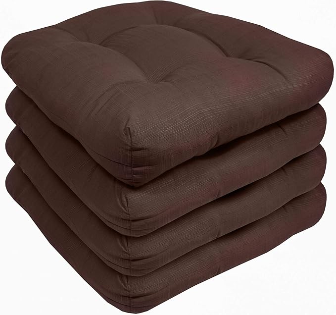 Sweet Home Collection Patio Cushions Outdoor Chair Pads Premium Comfortable Thick Fiber Fill Tufted 19" x 19" Seat Cover, 4 Count (Pack of 1), Chocolate