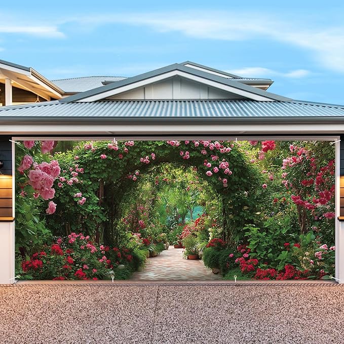6 * 13FT Summer Garage Door Cover Decorations Flower Garage Door Banner for Outdoor Indoor Summer Party Photography Backdrop
