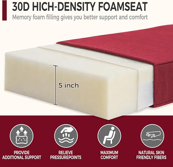 Art Leon Waterproof Outdoor Seat Cushion 24"x 24" 30D High Density Foam Patio Chair Cushions with Non-Slip Backing Patio Cushions for Patio Furniture Porch Swing Garden Bench Camping Stadium Red