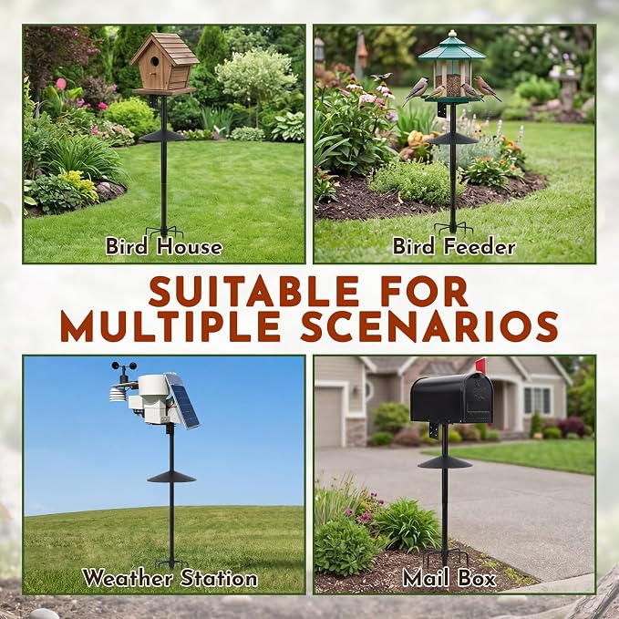 2 Pack Bird Feeder Pole 1-inch Dia 79 Inch Bluebird House Pole Heavy Duty Squirrel Proof Feeding Station for Outdoor Birds Watching Metal Weather Station, Easy Assembly (with Baffle)