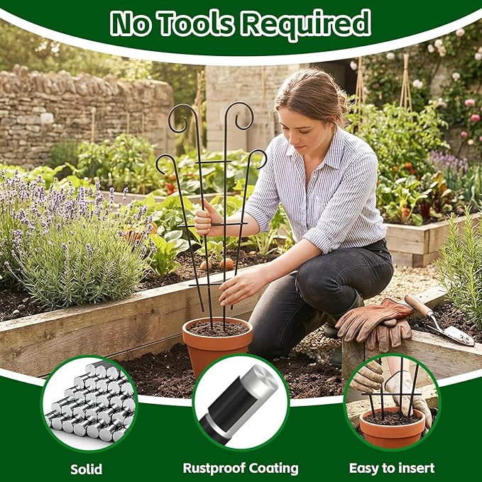 Thealyn 4 Pack 23 Inch Plant Trellis for Potted Plants, Metal Garden Trellis for Climbing Plants, Indoor Outdoor Decorative Vine Support for Pots, Wave Shape, Black
