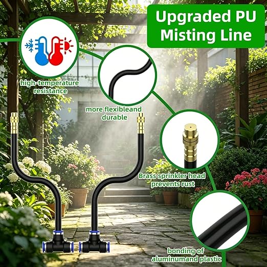 360° Adjustable Drip Irrigation System - Compatible 1/4" Irrigation System, 50FT Garden Watering Atomizing System with 15 Nozzles, Greenhouse Accessories for Yard, Lawn, Plants, Garden (98Ft)