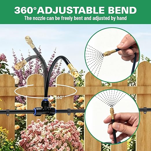 Riboud 220Ft Drip Irrigation System, 2026-Upgrade Garden Watering Kit with 28 Adjustable Copper Rotating Arm Nozzles, 360° Flexible Spray Irrigation Kit for Raised Beds, Lawn, Greenhouse
