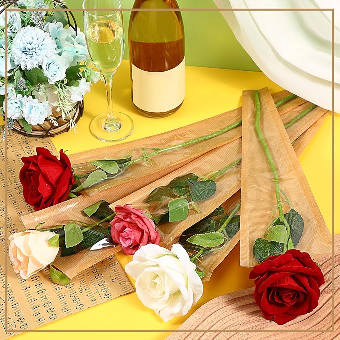 Sabary 100 Pcs Flower Bouquet Wrapping Paper Flower Rose Sleeves Bulk Floral Bags for Valentine Bridal Shower Wedding Anniversary Birthday Mother's Day(15.8" x 4.7")