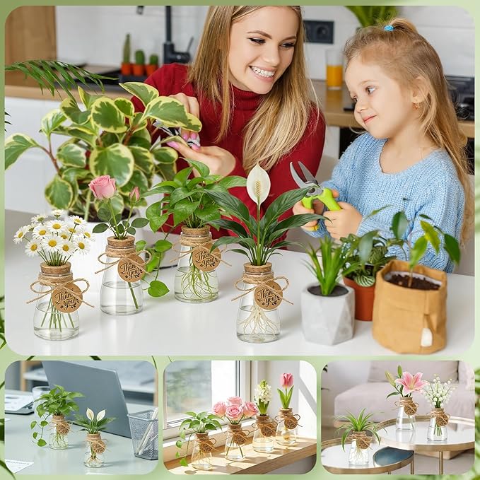 48 Pack Plant Propagation Stations, 3.35'' Plastic Propagation Jars Clear Hydroponic Small Vase Hanging Planter Tube with Cork Lid Tags Hemp Rope for Plant Lovers Women Office Home Decor Garden Gifts