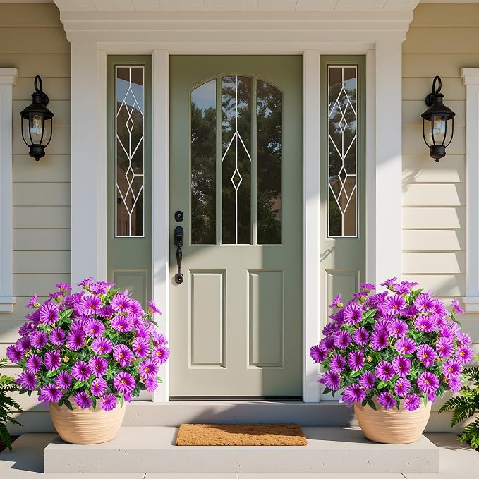 Purple Artificial Morning Glory Flowers for Outdoor Planters, Premium UV Resistant Silk Faux Flowers for Porch, Hanging Basket & Window Box, Cottage Garden Decor, No Pot, 13.3 Inch, 8 Bundles