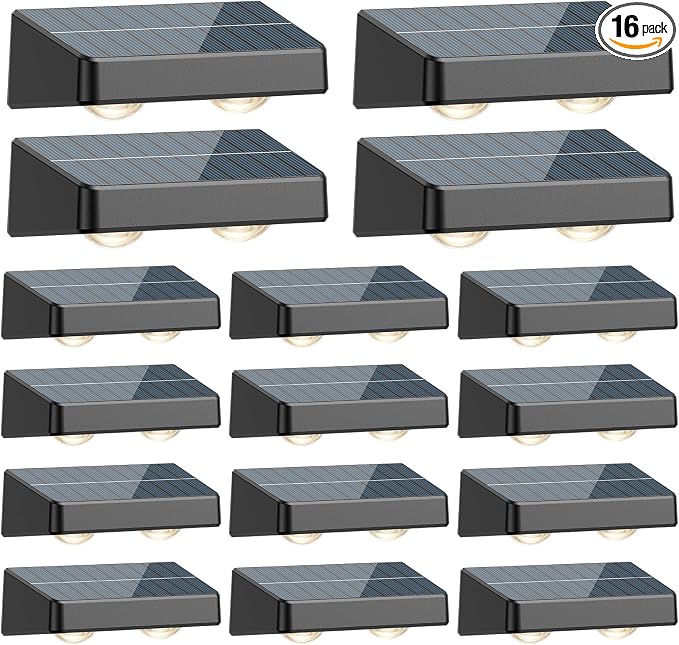 Solar Fence Lights Outdoor, Fence Lights Solar Powered IP65 Waterproof, Warm/Cool White and RGB Colors Changing Solar Wall Lights for Yard Garage Backyard Railing Step Patio Pool - 16Pack