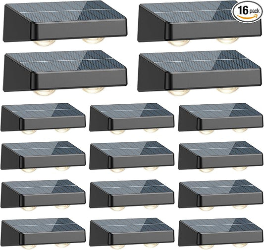 Solar Fence Lights Outdoor, Fence Lights Solar Powered IP65 Waterproof, Warm/Cool White and RGB Colors Changing Solar Wall Lights for Yard Garage Backyard Railing Step Patio Pool - 16Pack